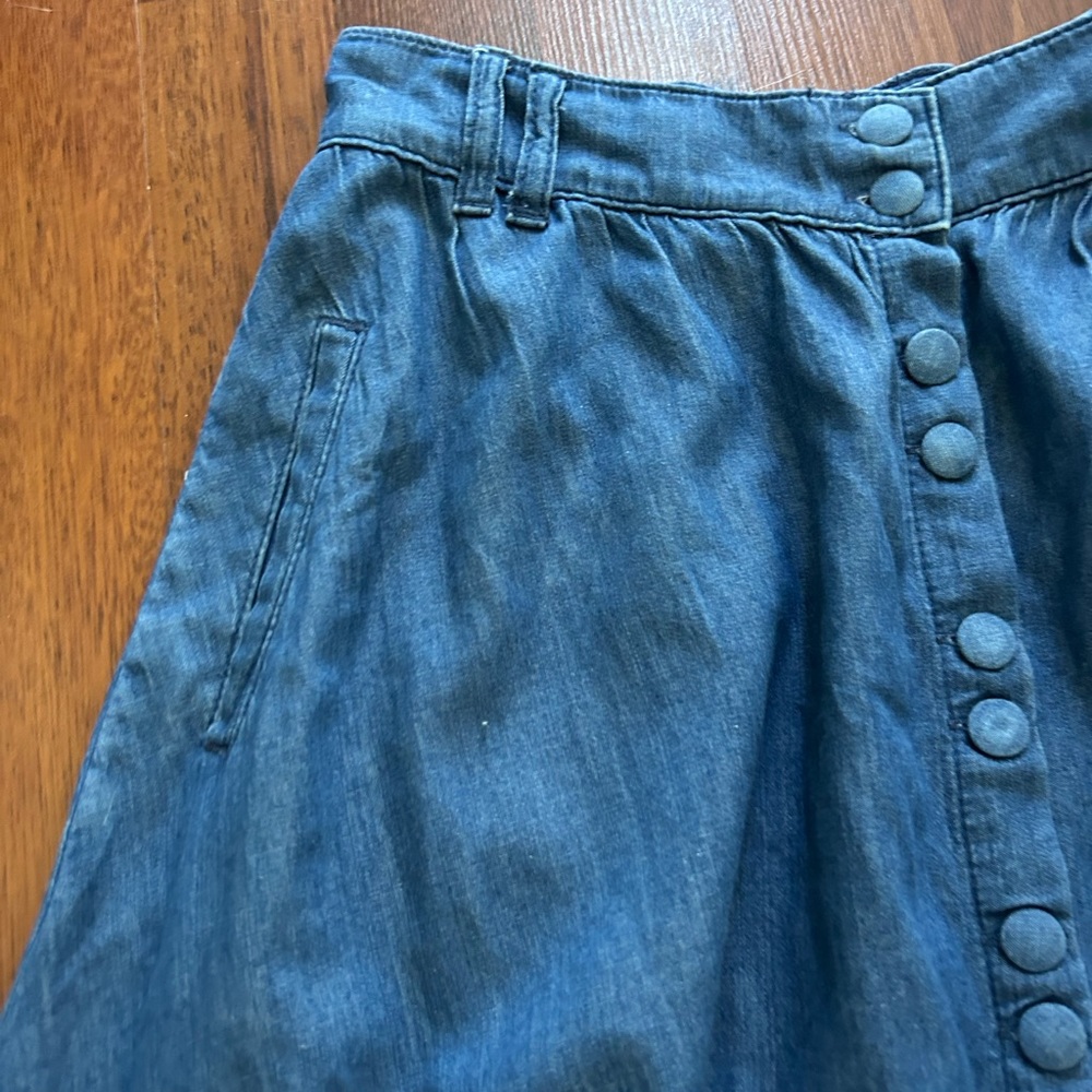 Zara Front Buttons Midi A-Line Fit & Flare Denim Skirt w/ Pocket S - Picture 8 of 12